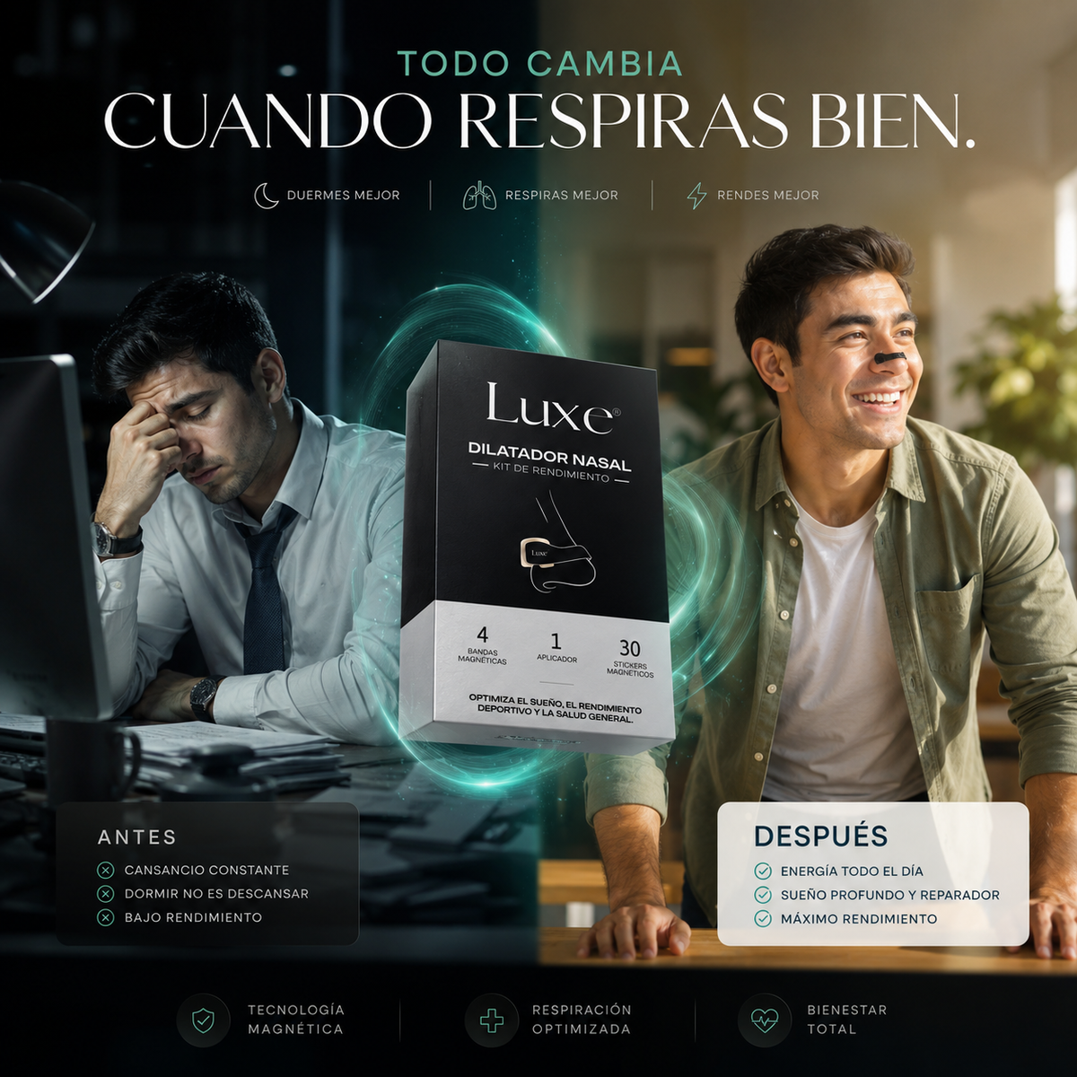 Dilatador Nasal Luxe - Tiras Nasales Magnéticas (4 niveles)