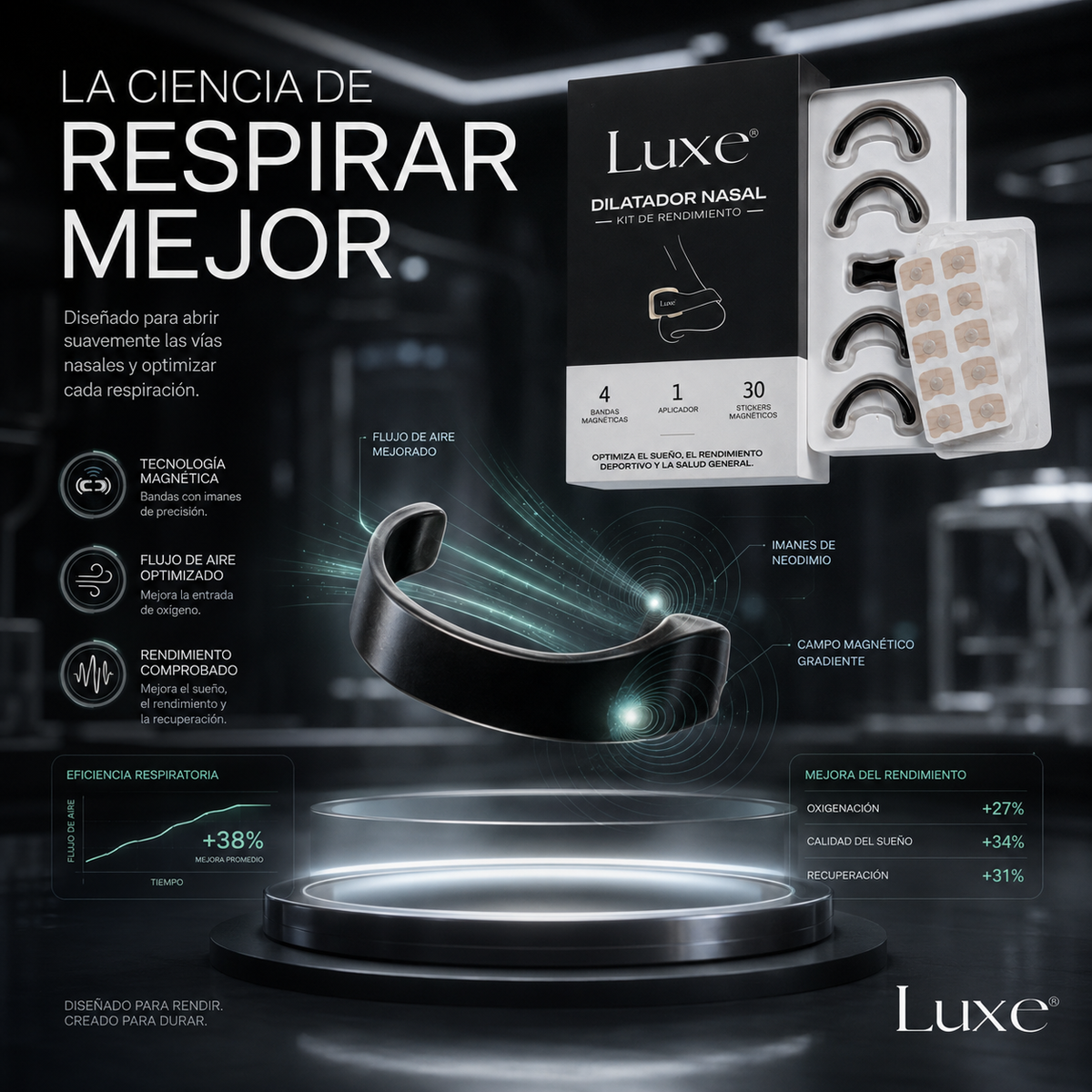 Dilatador Nasal Luxe - Tiras Nasales Magnéticas (4 niveles)